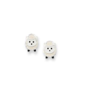White Enamel Lamb Stud Earrings in Sterling Silver