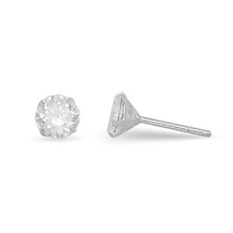 Stud Earrings with 6mm Cubic Zirconia in Sterling Silver
