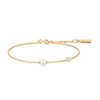 Ania Haie Yellow Gold Pearl & Bezel CZ Sparkle Bracelet