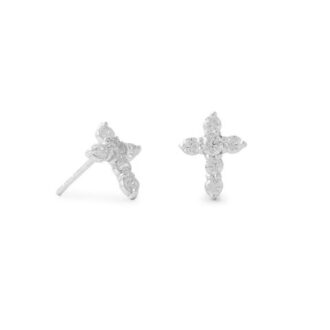 Sterling Silver Small Cubic Zirconia Cross Stud Earrings