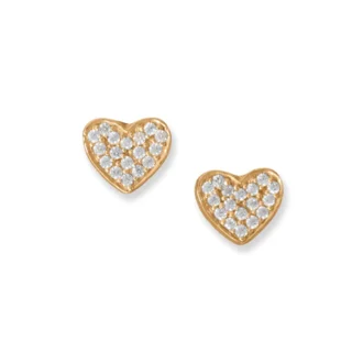 Silver Stars Collection 14 Karat Gold Plated Pave Cz Heart Stud Earrings