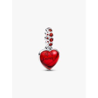 Pandora Silver Double Heart Red Murano Glass Dangle Charm