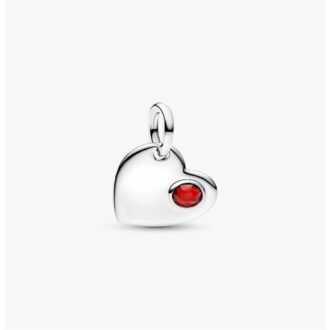 Pandora Engravable Heart Dangle Charm in Silver, Red Crystal