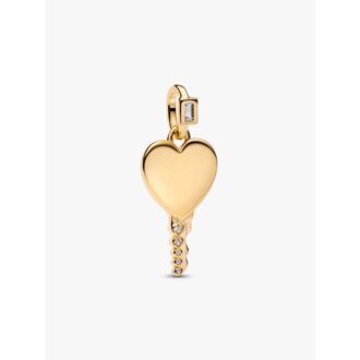 Pandora 14K Gold Plated Engravable Heart Key Pendant with CZ