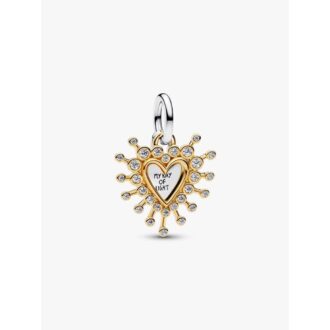 Pandora Two-Tone Heart Double Dangle Charm with Clear CZ