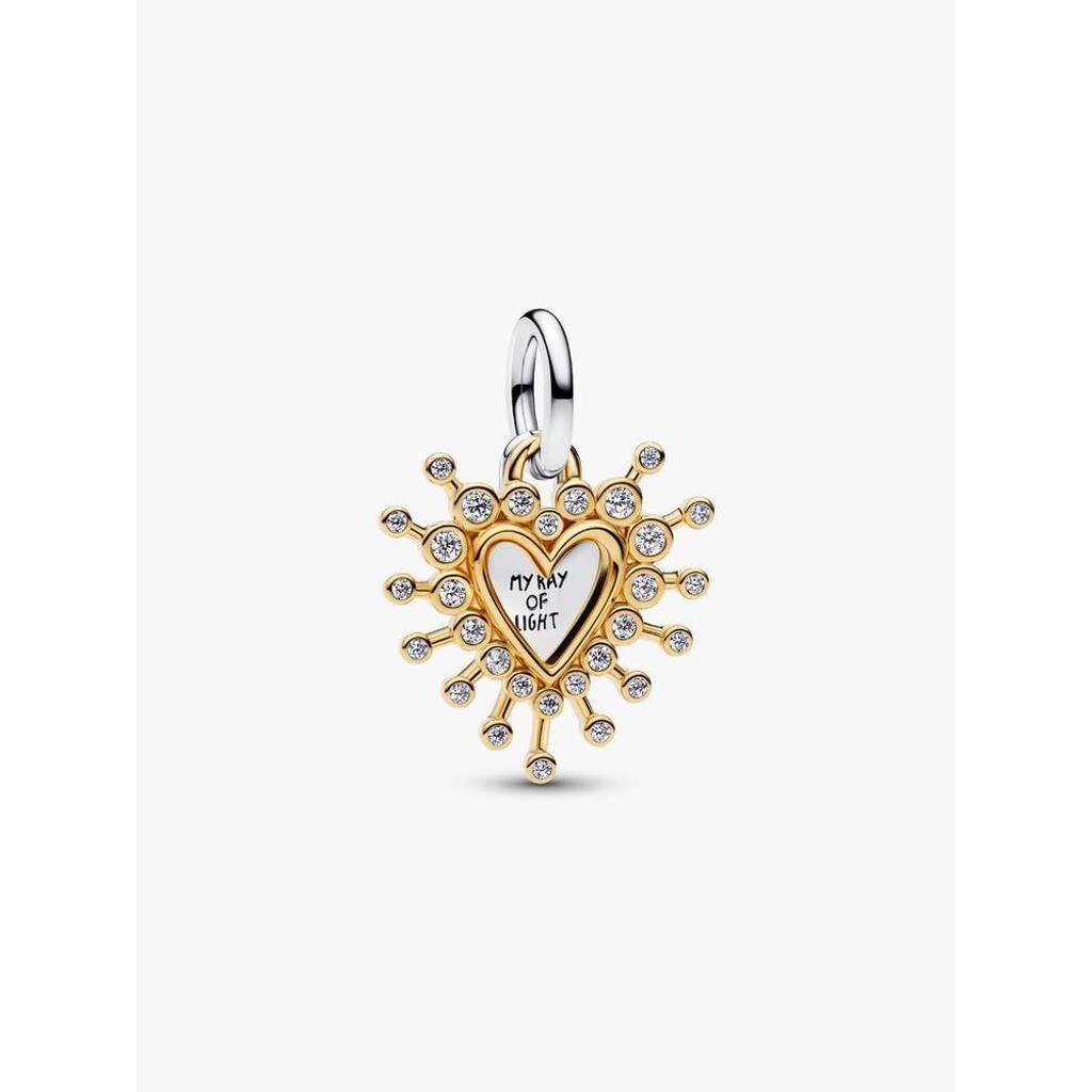 Pandora Two-Tone Heart Double Dangle Charm with Clear CZ