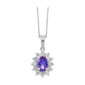 Halo Drop Pendant with Oval Crystal and .05ctw Round Diamonds in Silver