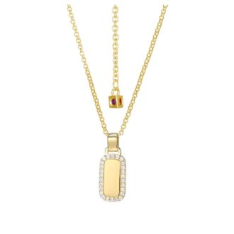Allure White CZ Rectangle Drop Pendant Necklace with Rolo Chain