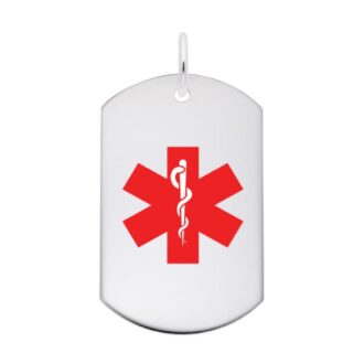 Sterling Silver Red Medical ID Dog Tag Necklace, 22" Rope