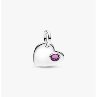 Pandora Engravable Heart Dangle Charm, Purple Crystal