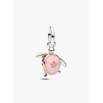Pandora Two-Tone Movable Turtle Diamond Dangle Charm