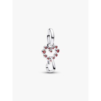 Pandora Silver Double Heart Salsa Red Crystal Dangle Charm