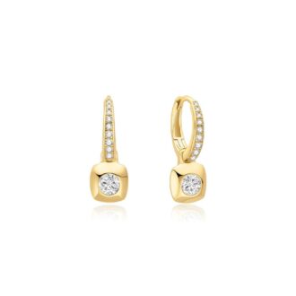 Ania Haie Gold Plated Bezel CZ Dangle Huggie Hoop Earrings