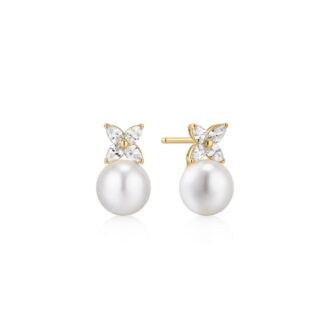 Ania Haie Yellow Gold-Plated Pearl & Clover Stud Earrings