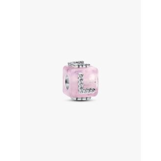 Pandora Sterling Silver Love Cube Pink Murano Glass Charm