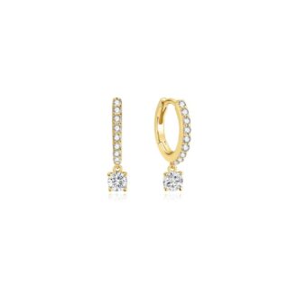 Ania Haie Gold Plated CZ Dangle Huggie Hoop Earrings