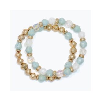Faceted Mint & Gold Bead Stretch Bracelet