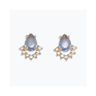 Yellow Gold Tone Pear-Shaped Blue Crystal CZ Stud Earrings