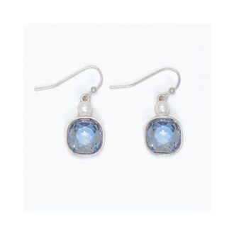 Silver-Tone Blue Crystal & Pearl Dangle Earrings