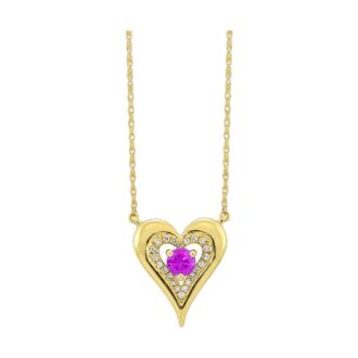Amethyst Heart Pendant .05ctw Diamonds in 10k Yellow Gold