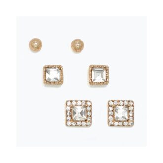 Gold-Tone Ball & CZ Stud Earring Trio Set