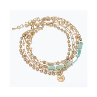 Gold-Tone Fancy Link Bracelet with Aqua Beads