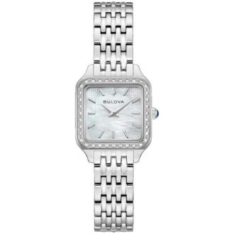 Bulova Women's Square Mother-of-Pearl Diamond Bezel Watch