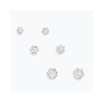 Silver CZ Stud Earring Trio Set