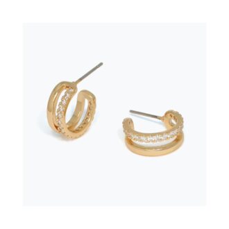 Gold Double-Row Crystal Huggie Hoop Earrings
