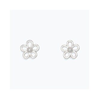 Silver Open Petal Flower Stud Earrings