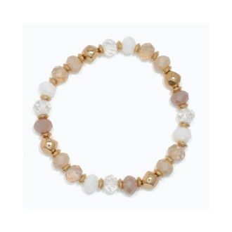 White, Beige & Yellow Beaded Stretch Bracelet