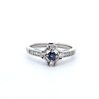 Fashion Ring with .28ctw Round Diamonds and Baguette in Platinum