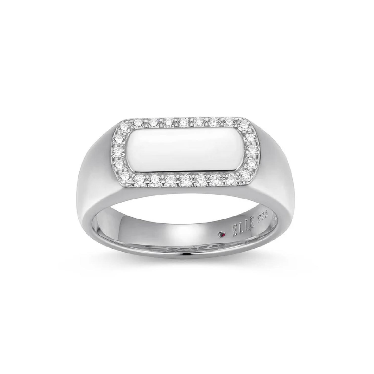 Allure Collection CZ Signet Ring in Sterling Silver, Size 7
