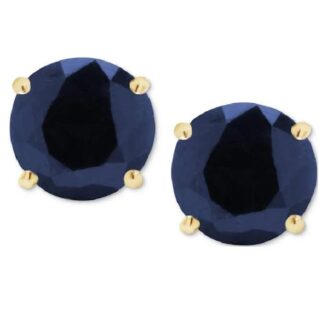 14K Yellow Gold 4-Prong 3.5MM Round Sapphire Stud Earrings