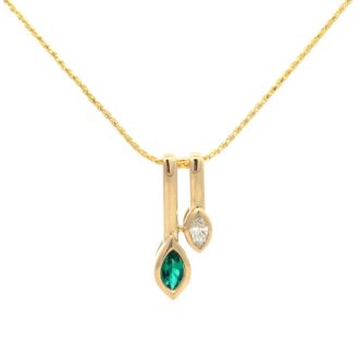 14k Yellow Gold Double Bar Emerald & .12ctw Diamond Necklace