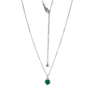 Sterling Silver Emerald Birthstone Necklace w/ Lab Diamond