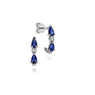 Gabriel 14K White Gold Hoop Earrings with .10ctw Pear Sapphire