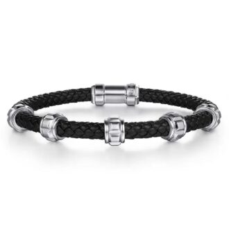 Gabriel Leather and Sterling Silver Station Bracelet, 7.25" Length