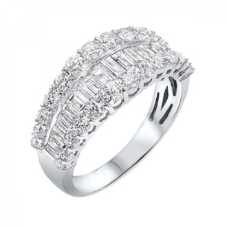 Diamond Fashion Ring with 1.5ctw Round and Baguette Diamonds in 14k White Gold