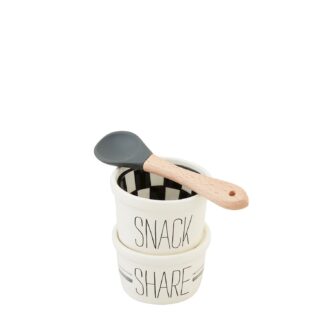 Ceramic Snack/Share Bowl Set with Spoon for Tidbits and Treats