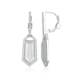 Fancy Genuine Doublet White Mother of Pearl Leverback Dangle Earrings