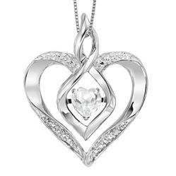Rhythm of Love Heart Shaped Pendant with White Topaz and Diamond in Sterling Silver