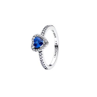 Pandora Sterling Silver Princess Blue Heart Halo Ring 54