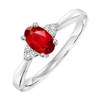 Fashion Ring with Oval Garnet and .04ctw Round Diamonds in 10k White Gold