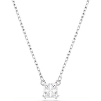Swarovski Stilla Necklace - White Square CZ Drop Pendant with Chain