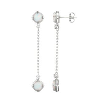 Sterling Silver Opal & White Topaz Bezel Dangle Earrings