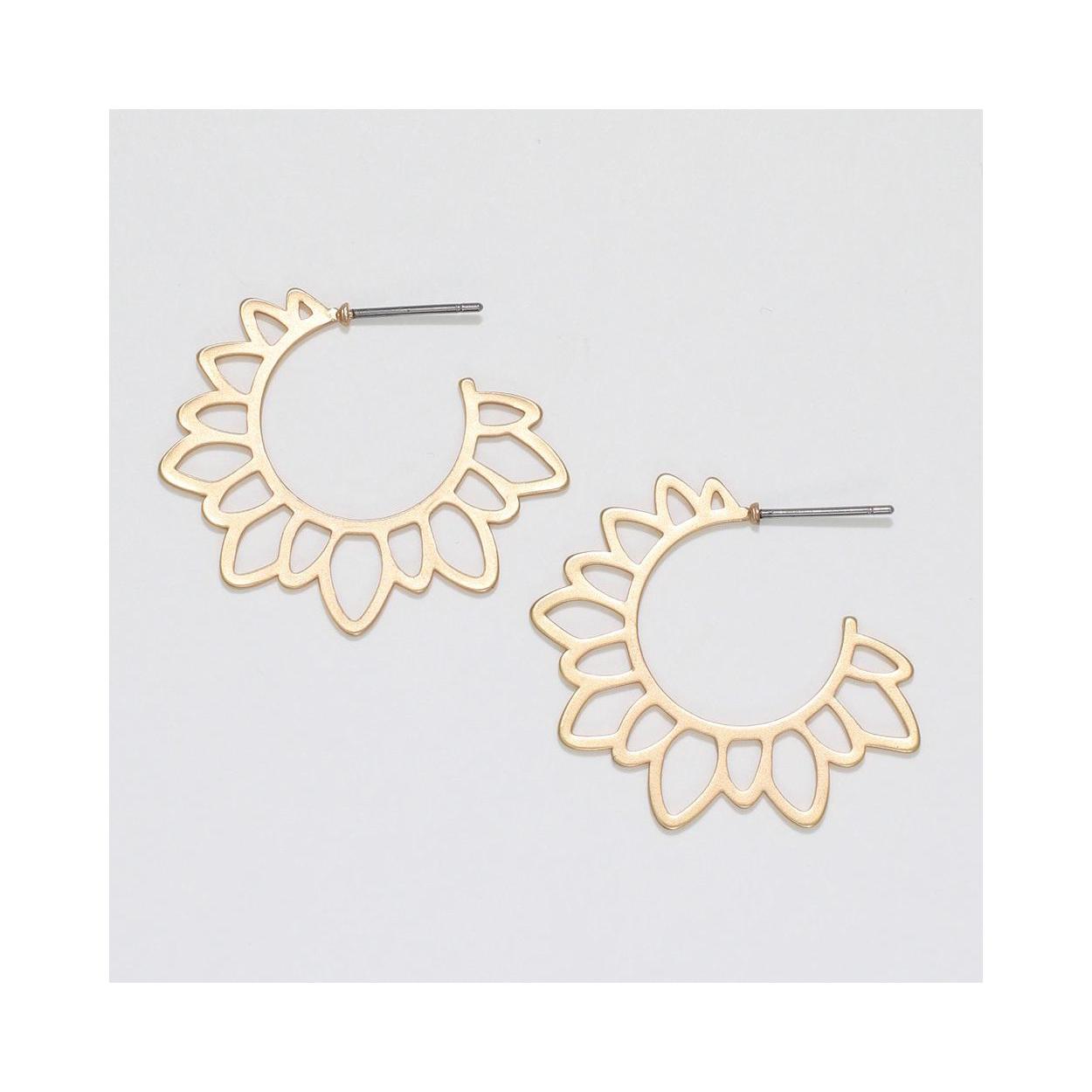 Gold Matte Floral Cut Out Hoop Earrings