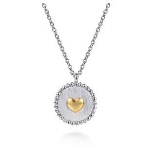 Gabriel Satin Disc Necklace with 14k Gold Heart Drop, 17.5"