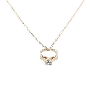 March Birthstone Ring Necklace with Aquamarine in 10k White Gold