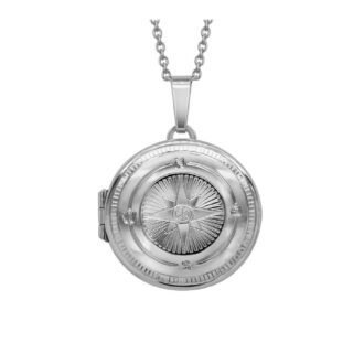 Sterling Silver Engraved Round Compass Locket 16-18" Chain